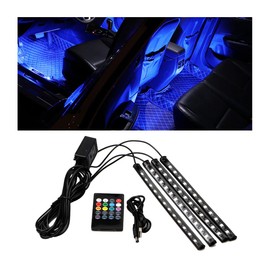 CGEAMDY RGB Car LED Strip, Controllable Interior Lighting Car, Car Footwell Lighting, Music Car Strip Atmosphere Light with USB Port and Remote Control, Decorative Christmas, Music Mode