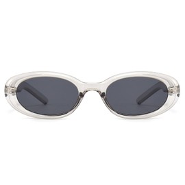 LJCZKA Vintage Small Oval Sunglasses Women Men Retro Sunglasses Small Oval Trendy Glasses with Star UV Protection, lightgrey
