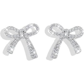 Jumcew Gold Bow Earrings for Women Dainty Ribbon Stud Earrings Sparkly Rhinestone Cute Jewelry Gifts C