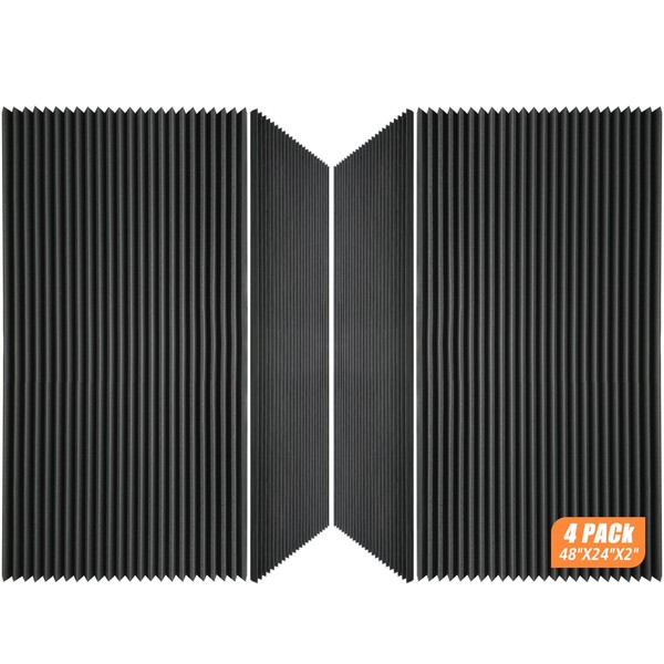 4 Pack Acoustic Foam Panels, 48 x 24 x 2"