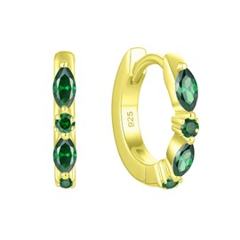 YIFSIY Small Huggie Hoop Earrings 925 Sterling Silver with Created Emerald Cartilage Piercing Hoop Earring, 18K Gold Plated Jewelry Gift for Women