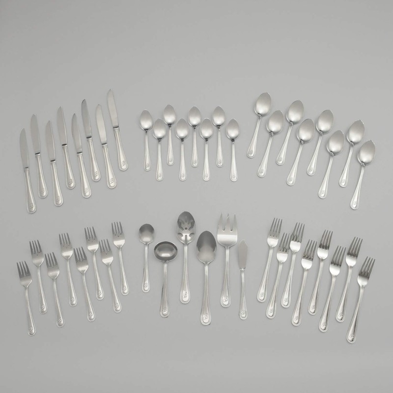 RiverRidge 10-149 Beaded 46 Piece Monogrammed Flatware Set, Letter E,