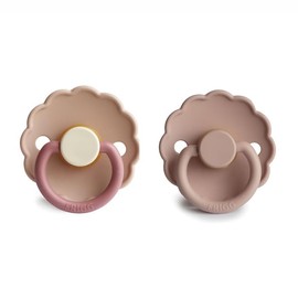 FRIGG Daisy Natural Rubber Pacifier Peony/Blush Baby Pacifier, Set of 2