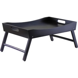 Oakestry Benito Folding Bed Tray 24.41 Inch Walnut Finish Featuring Curved Top Design with Cut Out Handles and Foldable Legs for Enhanced Functionality Solid Composite Wood Construction