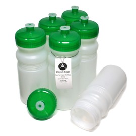 Rolling Sands 20 Ounce Sports Water Bottles 6 Pack, BPA-Free, Made In USA, Dishwasher Safe, Clear Frost Bottles/Green Lids