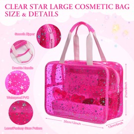 Aliceset 2 Pcs Clear Star Makeup Bag Large Cosmetic Bag with Handle and Medium Makeup Pouch Durable Waterproof Travel Toiletry Storage Pouch Zipper Design for Storage Travel(Pink)