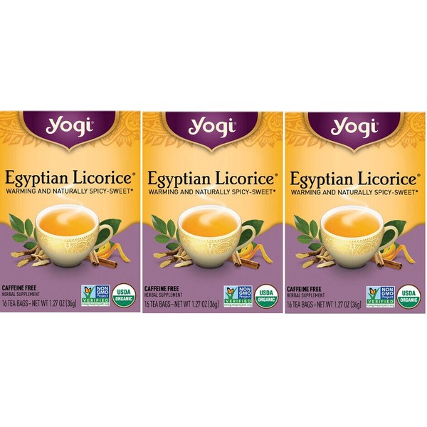 Yogi Tea Egyptian Licorice, Caffeine Free, 16 Tea Bags ( 3 Pack )
