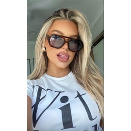 ADE WU Trendy Square Aviator Sunglasses for Women Vintage 70s Fashion Thick Double Bridge Hexagon Sun Glasses Aviator Style (Tortoise shell Frame/Blue Lens)