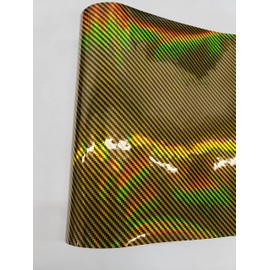 Gloss Carbon Fiber CF Holographic Laser Vinyl Car Auto Wrap Sticker Decal Adhesive Film Roll (2FT x 5FT, Gold Yellow)