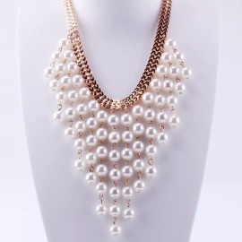 Syrios Gifts Large White Pearl String, Gold Chain Necklace