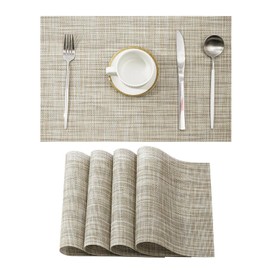 Frundoo Wipe Clean Place Mats, Set of 4 PVC Tear-Resistant Heat Resistant Non-Slip Place Mats for Kitchen, Home, Restaurant, Dining Table (Flax Colours, 45 x 30 cm)