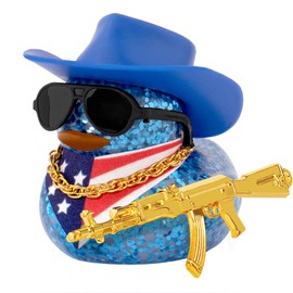 wonuu Rubber Duck Car Ornaments Dashboard Decorations with Cowboy Hat Bandanna Necklace for 4th of July Independence Day Accessories Labor Day, Glitter-Blue Vertical Red White Blue Star Stripe Flag