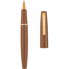 Jinhao 80 - Pluma estilográfica de fibra de carbono cepillada, punta fina de iridio, color café con clip dorado