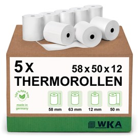 5 thermal rolls 58 mm x 50 m x 12 mm, receipt rolls, cash register rolls, thermal receipt rolls