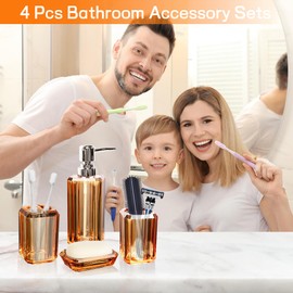 Bathroom Accessories Set,4 Piece Acrylic Bathroom Accessory Set,Lotion Dispenser,Soap Dish,Toothbrush Holder,Tumbler,Countertop Vanity Organizer,Bathroom Decor Set