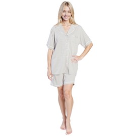 Daisy Dreamer Womens Short Pyjamas set Top and Shorts Bottom PJs Super Soft Sleepwear Nightwear Button Up Design with Pockets, Small Grey