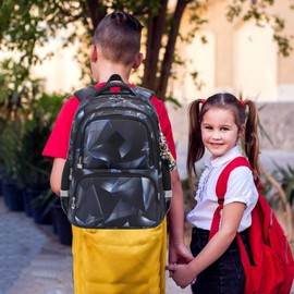 MITOWERMI Geometric Kids Backpack for Boys, Small Bookbags Elementary School Bags for Boys, Toddler Preschool Kindergarten Backpack with Chest Strap, Black