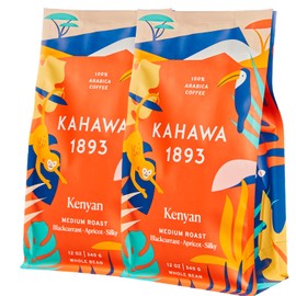 KAHAWA 1893 - Whole Coffee Beans - Kenya Single Origin - Great for Iced Coffee - As Seen on Shark Tank - Medium Roast - Directly Farmer Sourced from Kenya - Tasting Notes: Blackcurrant & Apricot -2ct