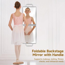Foldable Backstage Mirror with Handle, 9.5 x 28.7 in Full Length Travel Portable Folding Dance Mirror for Artists, Dancers, Aestheticians, Home Gym, Spa
