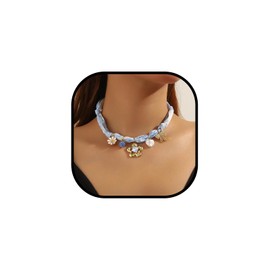 sunglnl Bandana Necklace For Women, Green And White Scarves And Rectangle Rhinestone Pendant Summer Forest Style Jewelry Gift, Large, Alloy Steel, No Gemstone