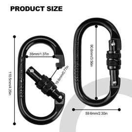TIANLIN Carabiner Hook, Black, Pack of 2, 25 KN Carabiner, Large, 11 cm Climbing Carabiner, Safety Carabiner, Stainless Steel, Lockable, Suitable for Climbing, Mountaineering, Hammock, Swing