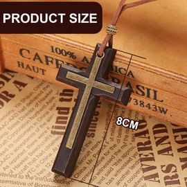 Cross Necklace for Men, Cross Pendant, Natural Wood Prayer Chain with Medal, Cross Jesus Christ Saint Benedict, for Catholic Christians, Religious Communion