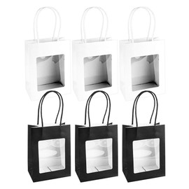 Ideen mit Herz Gift Bags with Foil Window & Handle, 7.5 cm x 12.5 cm, 16.5 cm, Pack of 6, 3 x White and 3 x Black