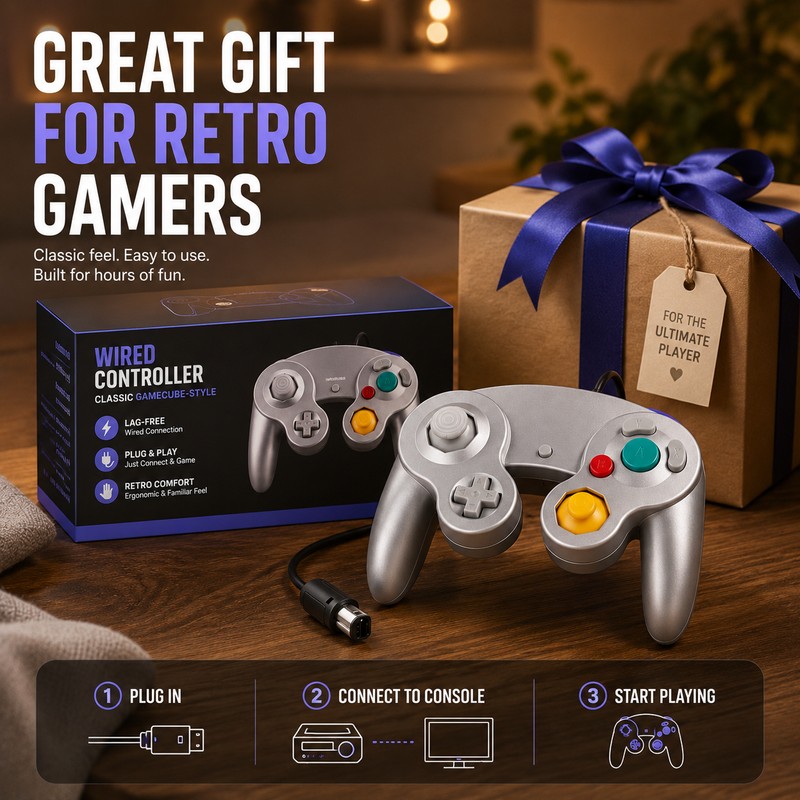 GameCube-Compatible Wired Controller for Retro Gaming – Responsive Joystick Gamepad