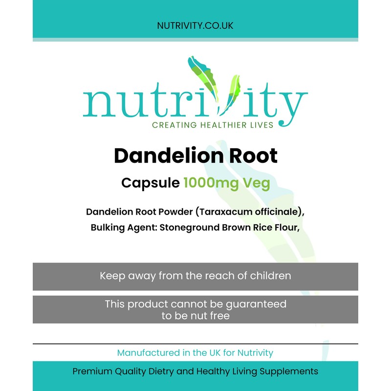 Dandelion Root 1000mg Veg Capsules Power Minerals, Vitamin Rich by