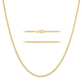 KISPER Italian 18K Gold Over 925 Sterling Silver Diamond Cut 2.5mm Curb Cuban Link Chain Necklace - for Men & Women with Lobster Clasp - Made in Italy, 24"