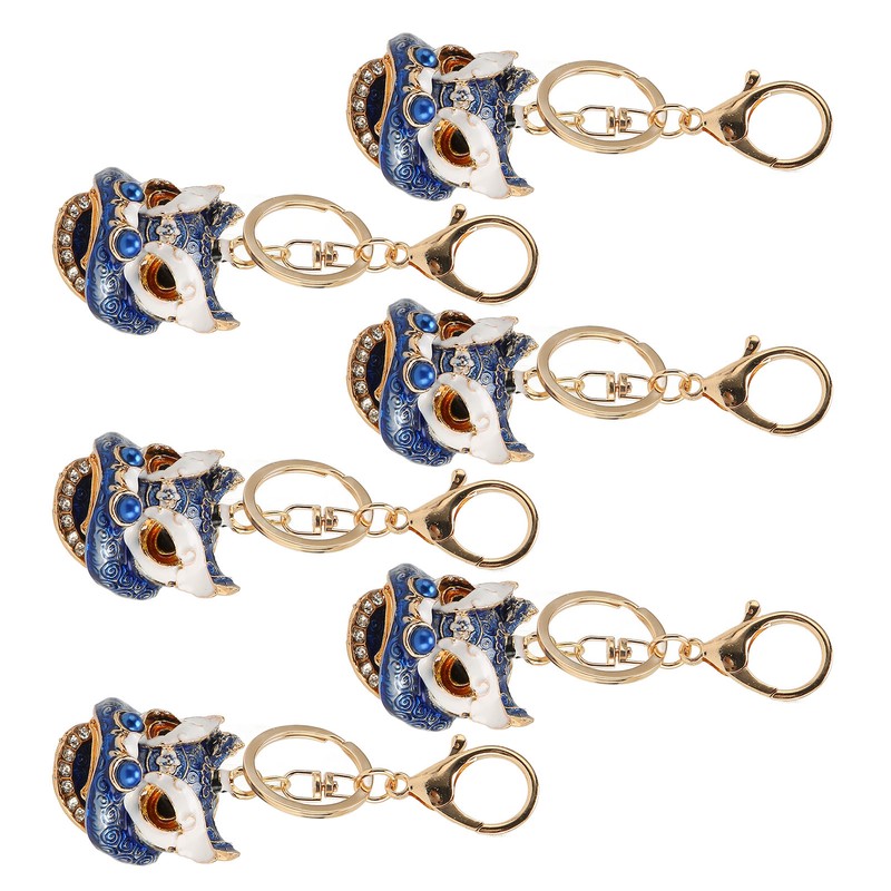 6pcs Lion Dance Keychains Cute Funny Exquisite Metal Rhinestone Chinese