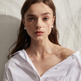 Jiahanzb Pearl Earrings Women's 925 Sterling Silver Set Hanging Pearl Earrings for Women Girls Jewellery Gifts for Women, Silver