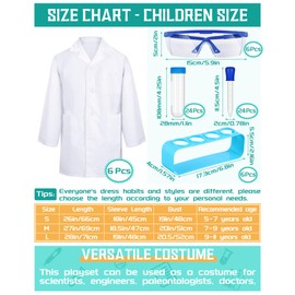 Unittype 6 Set 66 Pcs Kids Lab Coat Bulk Kids Doctor Scientist Costume with Goggles, Large Test Tubes with Stand, Eyedropper(M)