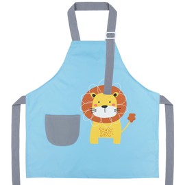 FenFang Children's Apron Boys Girls Apron Children for Kitchen Adjustable Painting Apron Cooking Apron Art Apron Kitchen Apron for Baking Party Painting Garden Crafts 2-12 Years, Blue Lion, M