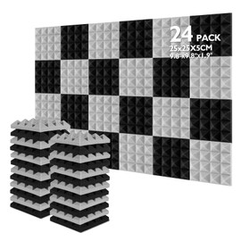 AGPtEK Acoustic Foam Tiles, 24 Packs Soundproof Studio Foams 25x25x5CM Gray and Black Pyramid Acoustic Panels Home Studio Sound Treatment