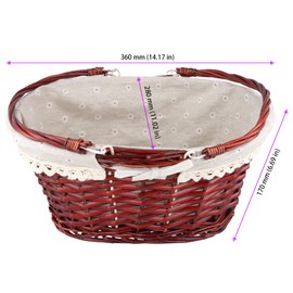 FUNSUEI Wicker Picnic Basket, Wicker Basket with Handle, Basket with Lining, Small Woven Basket for Storage, Decoration, 36 x 28 x 17 cm