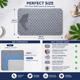 21.6"x33.5" Non Slip Shower Mat with Suction Cups, Drain Holes
