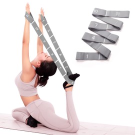 11 Loops Stretch Strap - Yoga, Pilates, Ballet, Physical Therapy Stretching Band for Flexibility, Leg Stretching, Exercise - Durable Stretch Out Strap with Loops for Dance and Fitness (11 Grids-Grey)