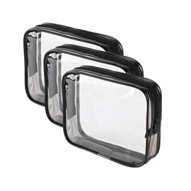 SIAM'S Clear Makeup Bag Waterproof Quart Size Bag,TSA Approved Toiletry Bag - Travel Makeup Cosmetic Bag for Women, Carry on Airport Airline Compliant Bag, 3 Pack (3, black)