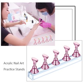 2 Set Acrylic Nail Art Holder Practice Display Stand Magnetic Nail Art Tips Holders Training Fingernail DIY Display Stands for Home and Salon False Nail Tip Manicure Tool (Pink)