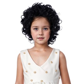 DUDUWIG Girls Black Wig Kids Short Black Curly Wavy Wig for Child Party Cosplay Wigs Heat Resistant Synthetic Wigs with Cap
