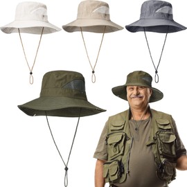 4 Pcs Sun Hat for Men Women Outdoor Bucket Hat Fishing Boonie Safari Hat Foldable Wide Brim Hat Sun Protection for Hiking Camping Gardening, 4 Colors