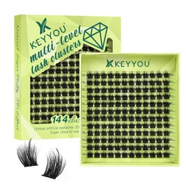 Lash Clusters 3D Effect Eyelash Clusters KEYYOU 144pcs D Curl 10mm Wispy Lashes Fluffy Cluster Lashes Natural Soft DIY Lash Extension(Empower-D-10)