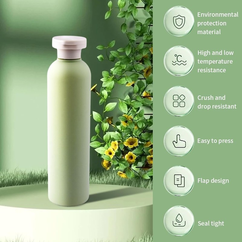 QOONESTL 5Pack Refillable Bottle Green Plastic Empty Squeeze Bottles, 260ml