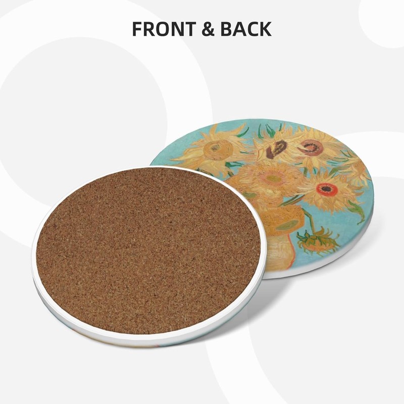 ADPON Absorbent Ceramic Coasters for Drinks with Cork Base Art