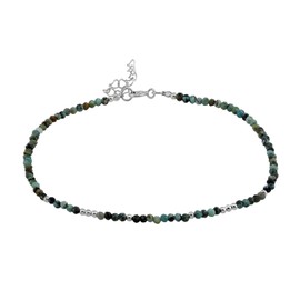 Silvershake 2MM Petite Compressed Turquoise Gemstone Bead 925 Sterling Silver Minimalist 9.5 to 10.5 Inch Adjustable Anklet Jewelry for Women Size 9.5