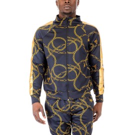 Ma Croix Premium Gold Chain Print Track Jacket Active Hip Hop Streetwear (Medium, 1vw51_Black)
