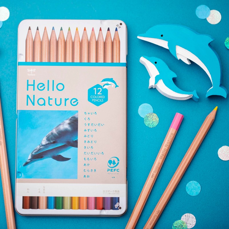 Tombow CB-KHNDL0312C Colored Pencils, 12 Colors (Non-Rolling) Hello Nature Bottlenose