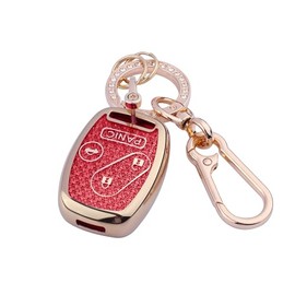 Cute Bling Key Fob Cover for Honda, Diamond Cut TPU Case with Keychain, Protective Shell for 2007-2016 Honda Accord Crosstour CR-V CR-Z Fit Insight,Red