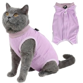 Cat Surgery Recovery Suit Female Medium, Kitten Onesie Bodysuit for Cat After Surgery, Cone of Shame Alternative Suit for Cat Anti Licking Spay Abdominal Wounds Skin Diseases Protection (Purple, M)